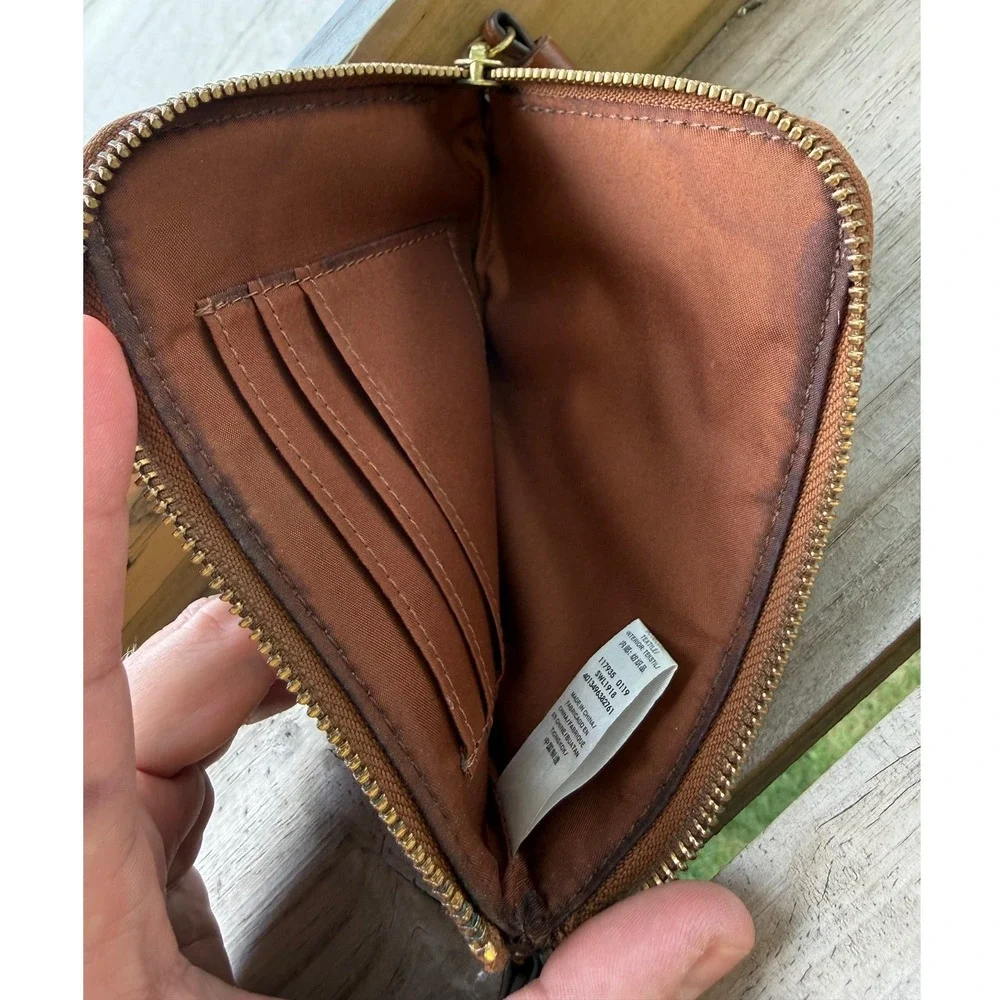 Fossil Logan RFID Zip-Around Clutch Wallet – Key Pattern – Brown Tassel